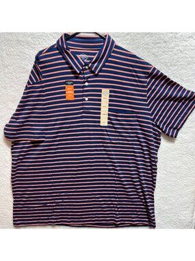 St. Johns Bay Mens Classic Fit Polo Shirt 3XL Navy Coral Striped Super Soft